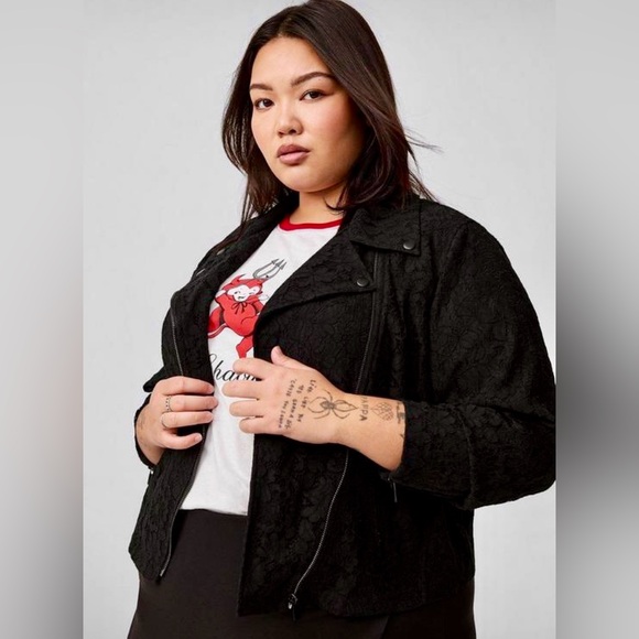 torrid Jackets & Blazers - Torrid Black Crocheted Lace Moto Jacket Size 3X - NWT!